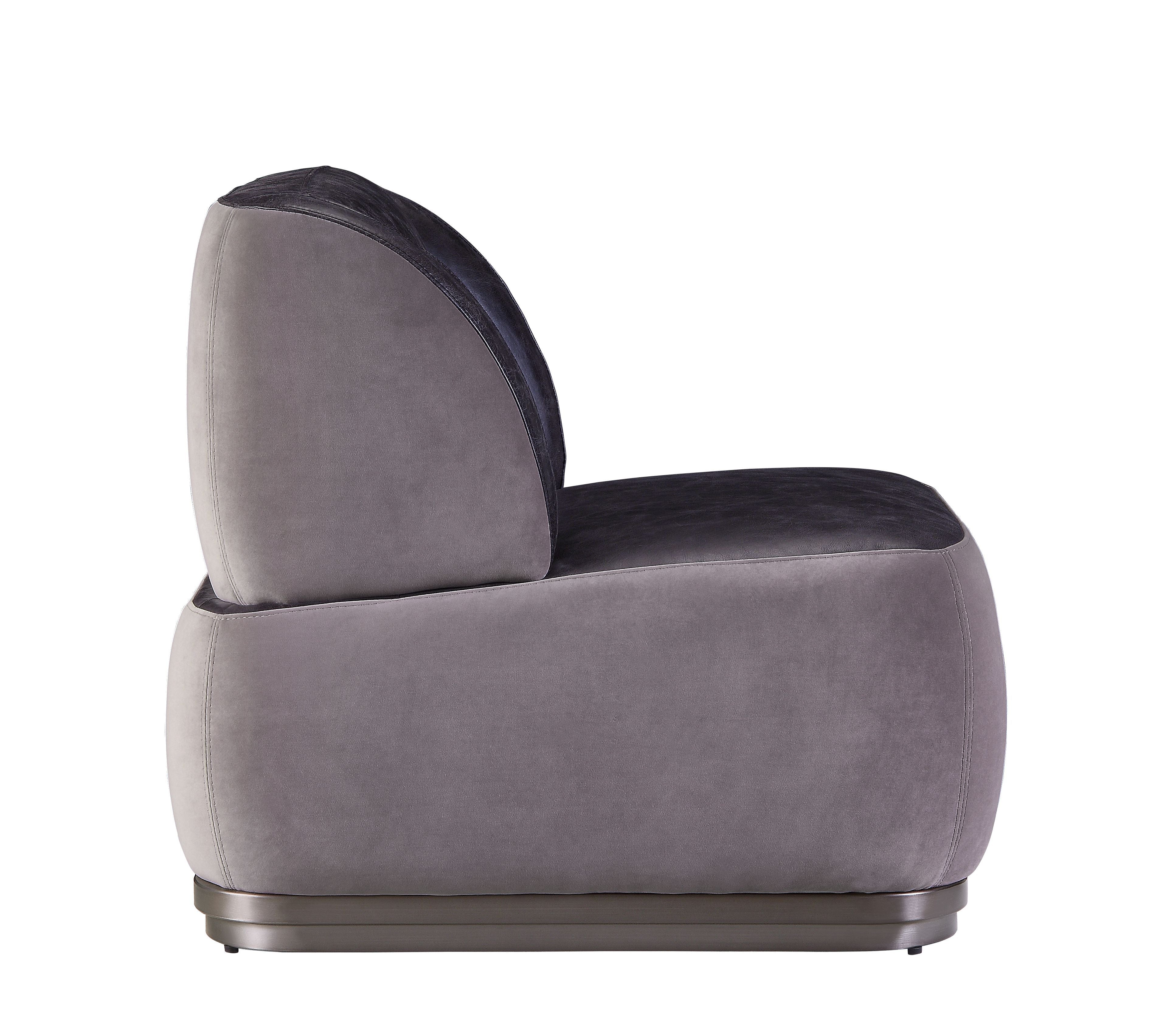 Decapree - Silla decorativa - Cuero de grano superior de pizarra antigua y terciopelo gris
