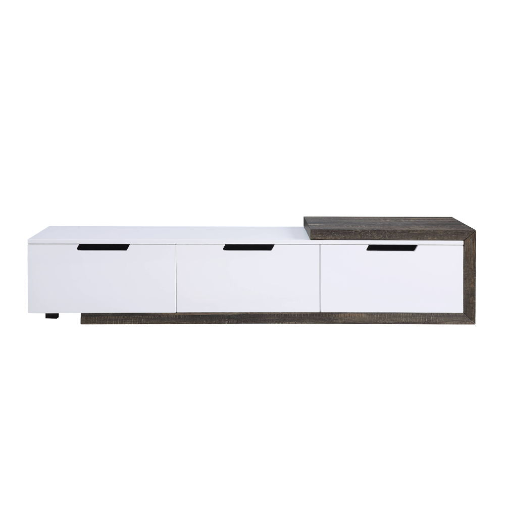 Orion - Mueble de TV - Blanco alto brillo y roble rústico
