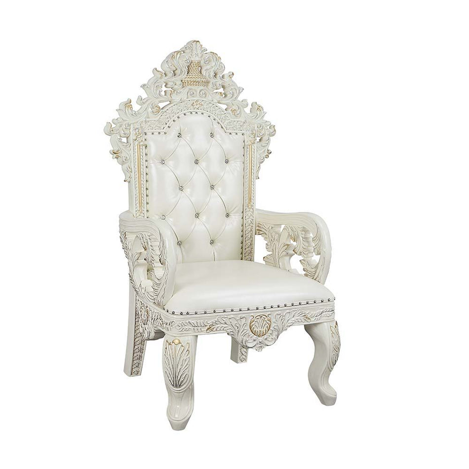Adara - Arm Chair (Set of 2) - Pearl White Synthetic Leather & Antique White