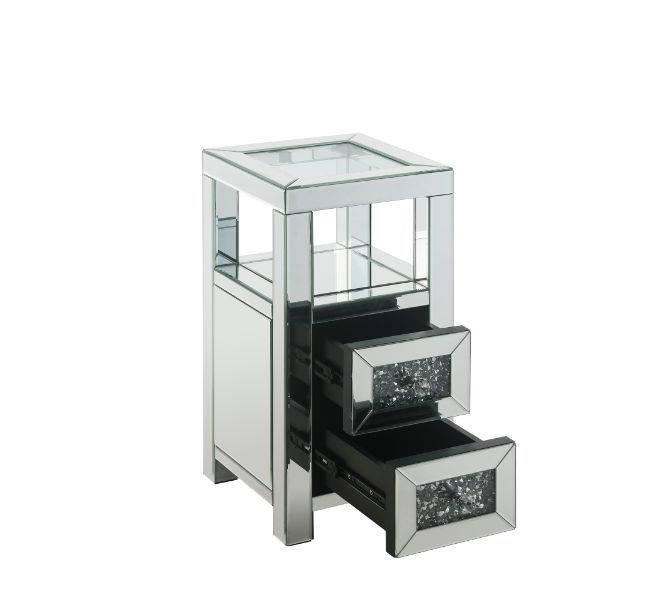 Noralie - Mesa auxiliar - Vidrio transparente, espejado y diamantes de imitación - 24"