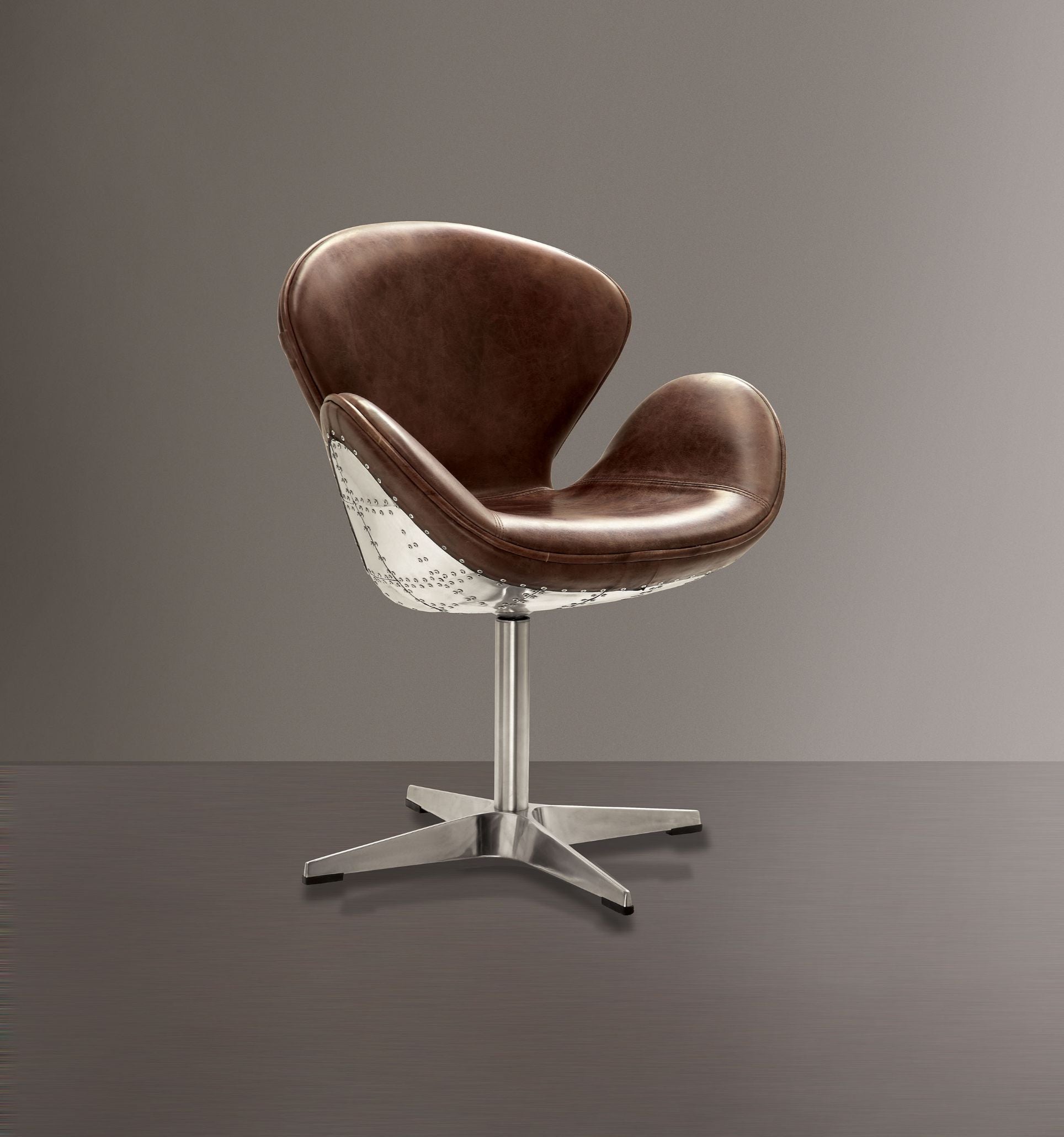 Brancaster - Silla decorativa - Cuero de grano superior marrón retro y aluminio
