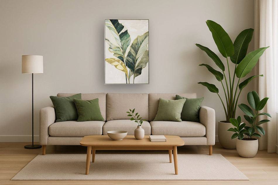Verdant Gilded Leaves - 33" x 48" Framed Wall Art