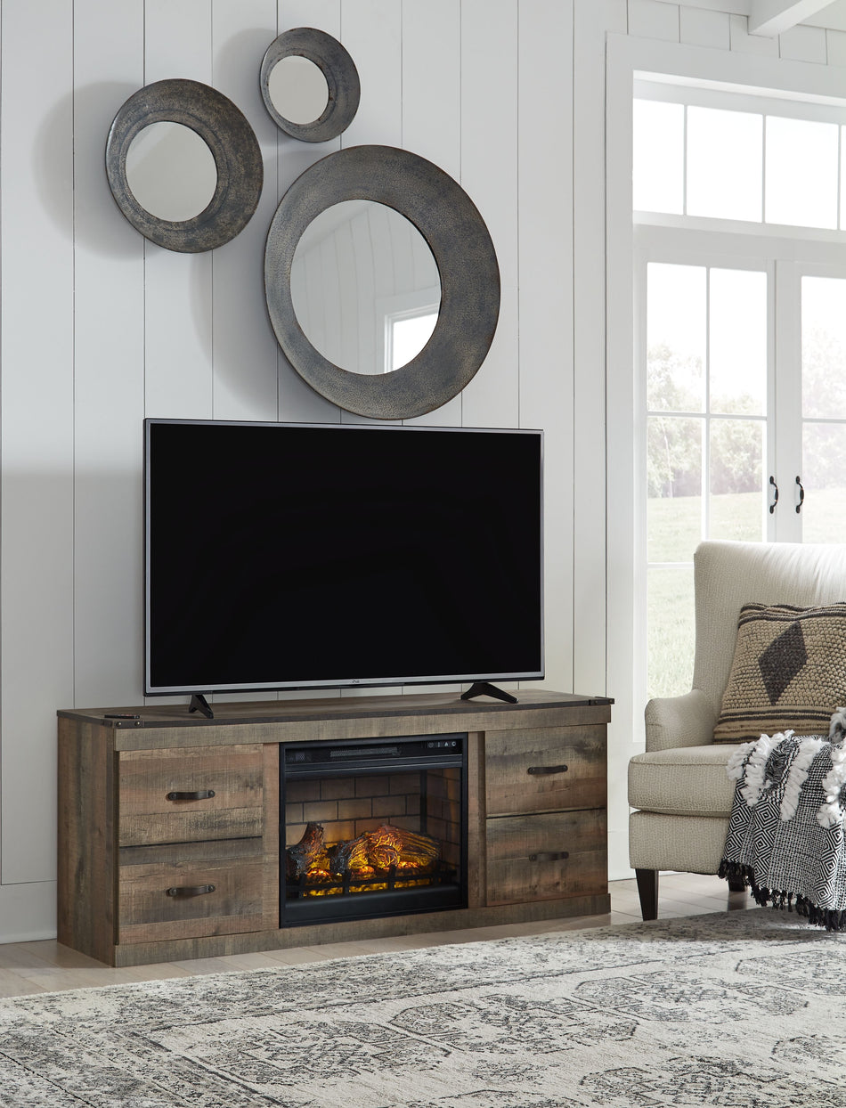Trinell - Marrón - Mueble de TV con chimenea eléctrica