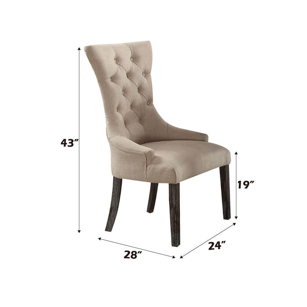 Gerardo - Silla de comedor (juego de 2) - Lino beige y espresso desgastado