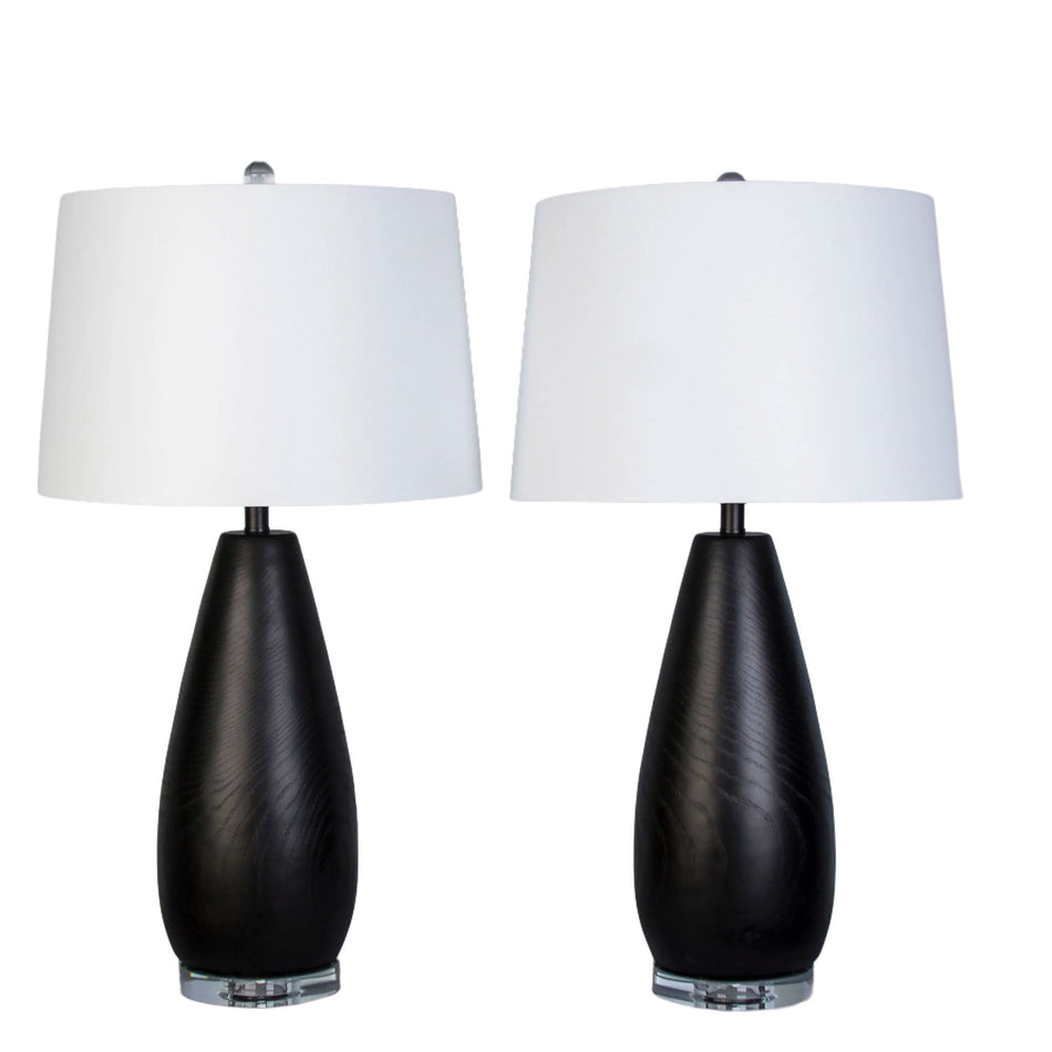 Obsidian Drift Concrete & Crystal Table Lamp (Set of 2) - Black Grain Concrete / Clear Crystal
