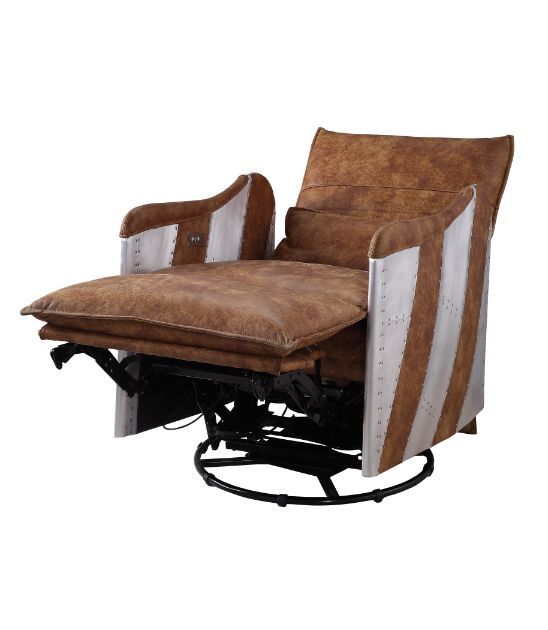Sillón reclinable Qalurne, cuero de grano superior en moca de dos tonos y aluminio