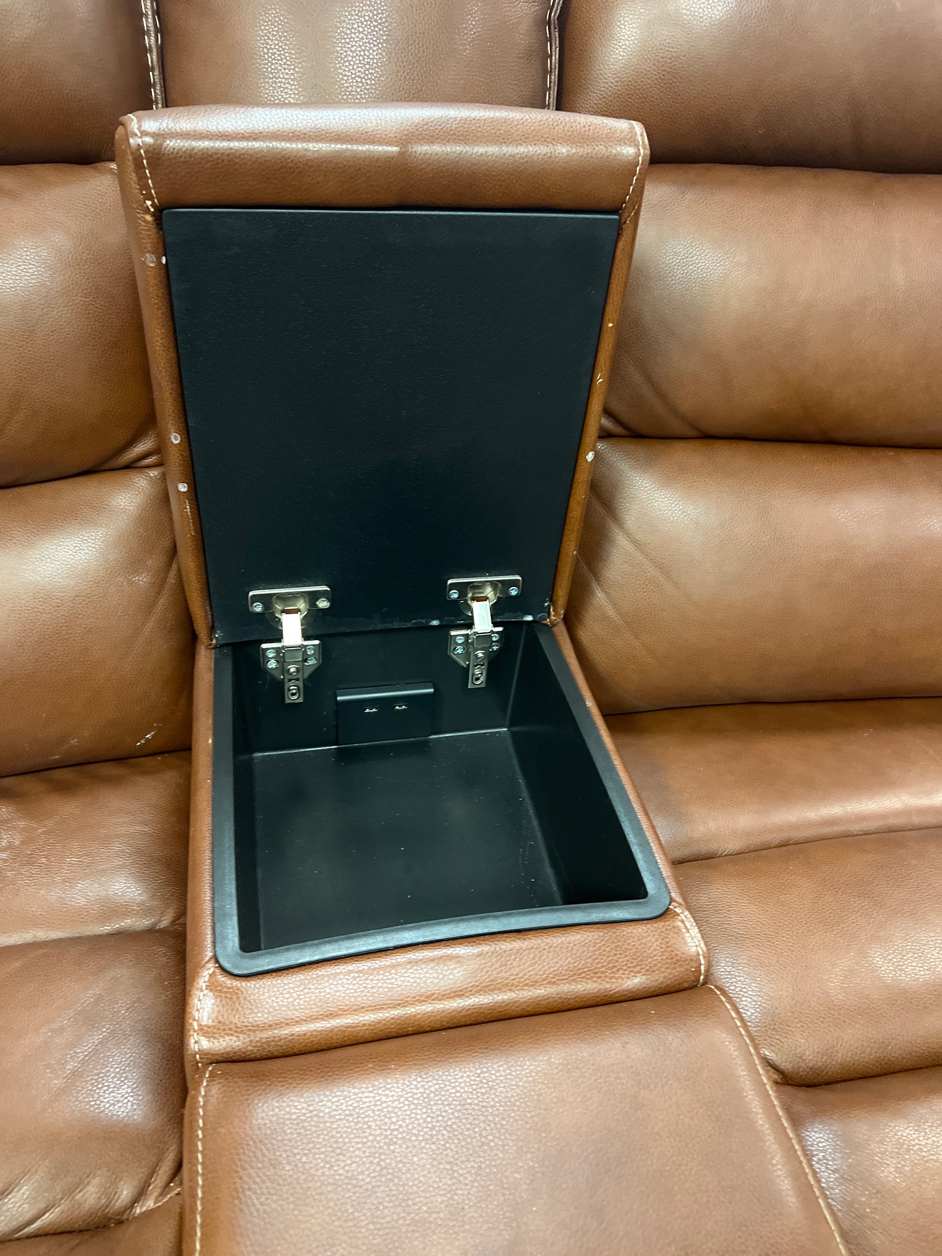 Caramel Brown Leather Motorized Sofa