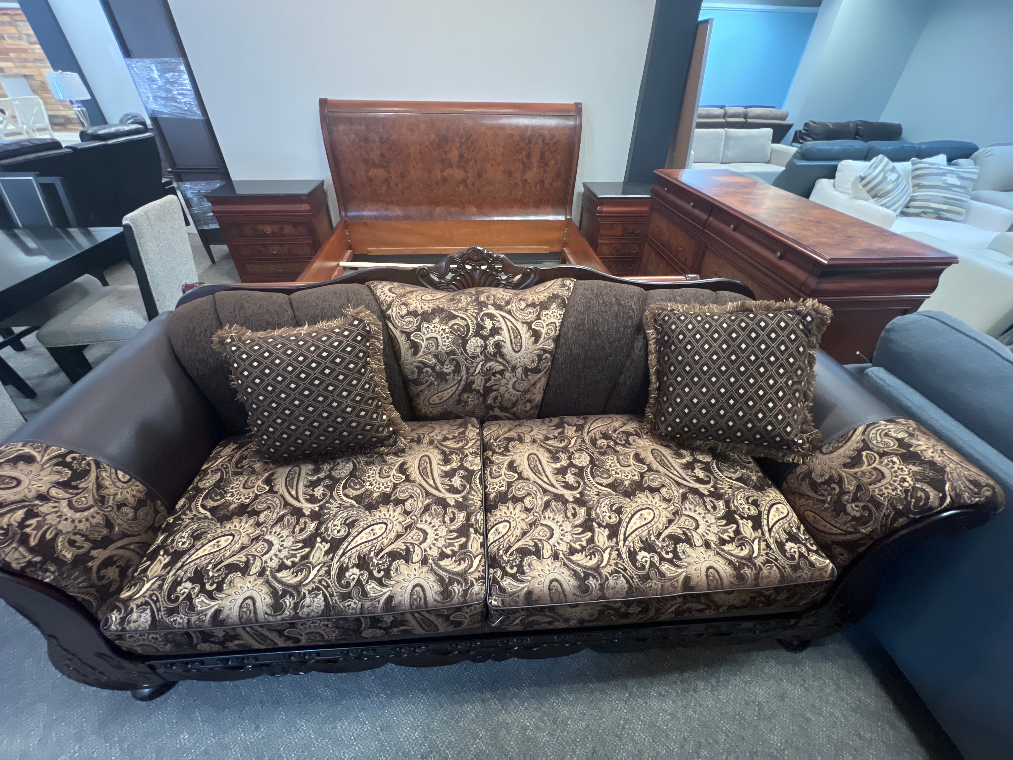Brown And Gold Paisley Print Elegant Sofa