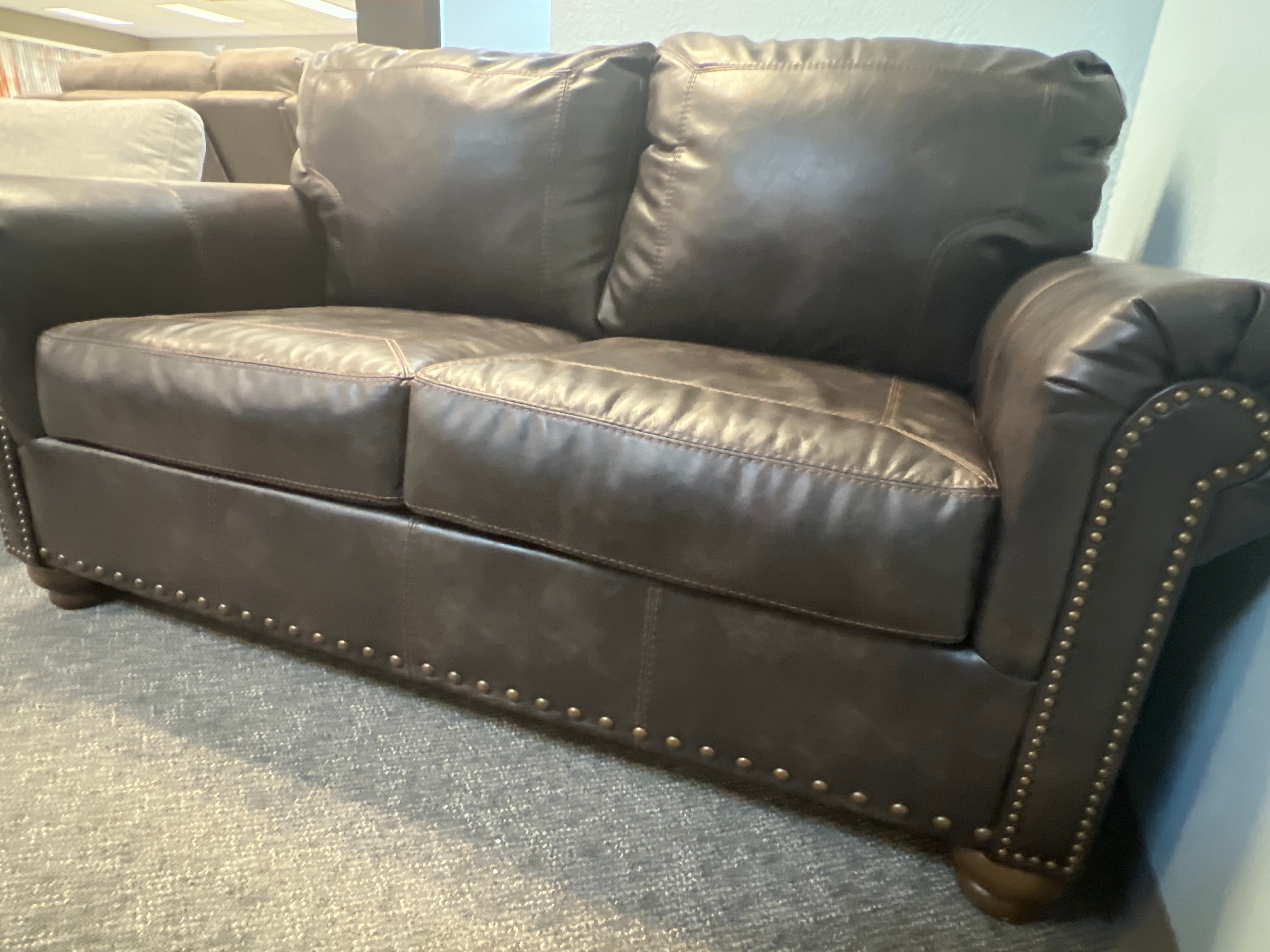 Dark Brown Leather Sofa With Nail Head Trim