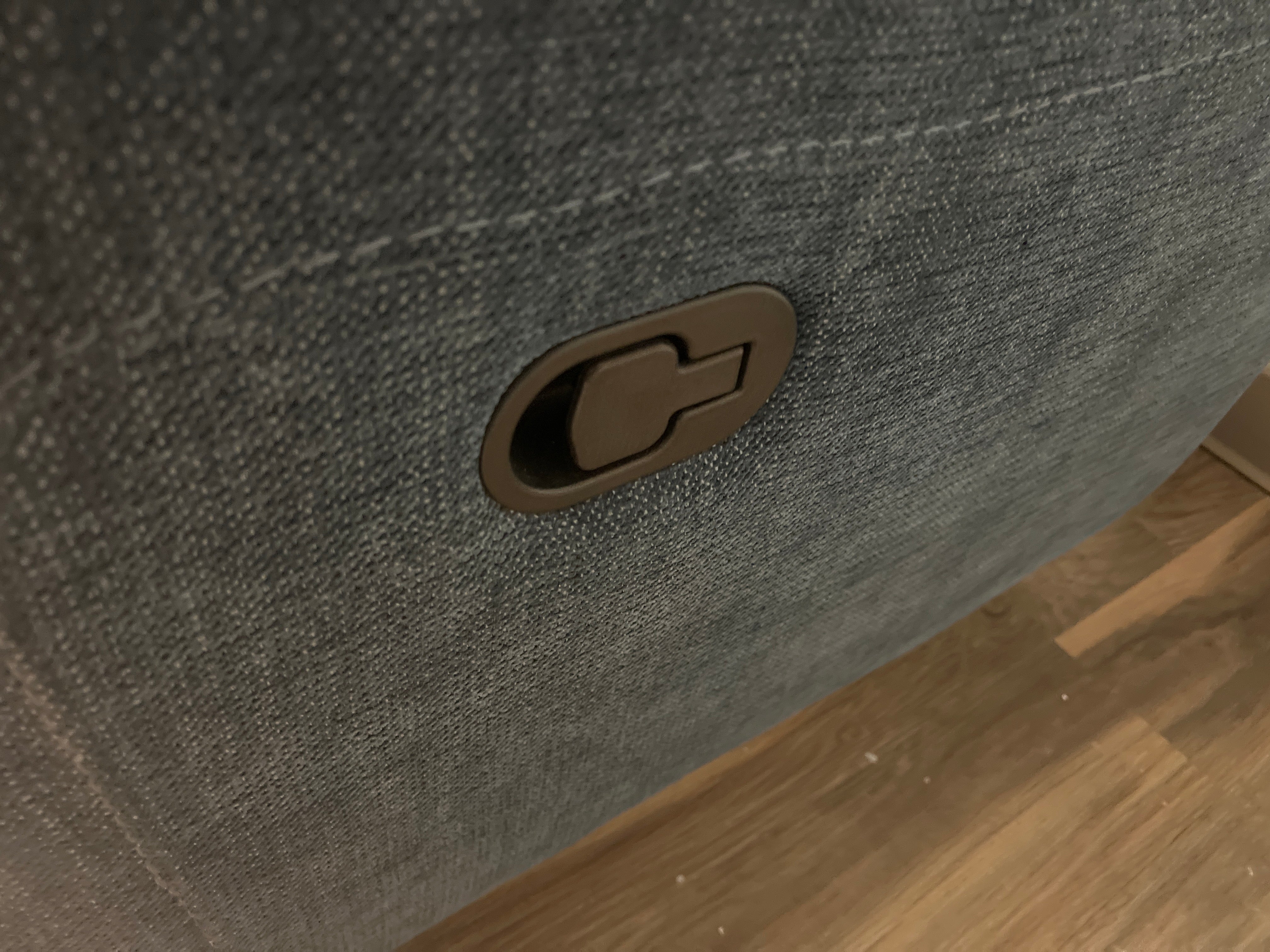 Blue Fabric Manual Reclining Sofa With Pull Down Center Cup Holders