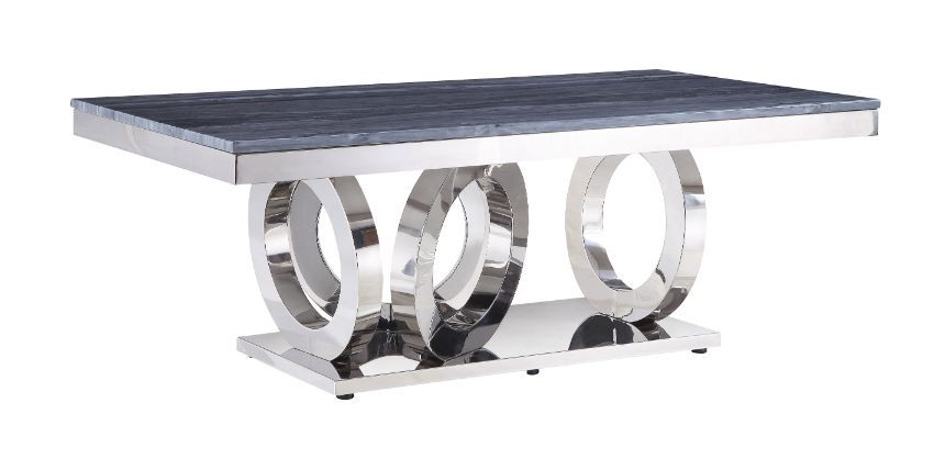 Zasir - Mesa de centro - Acabado en plata espejada y imitación mármol con estampado gris