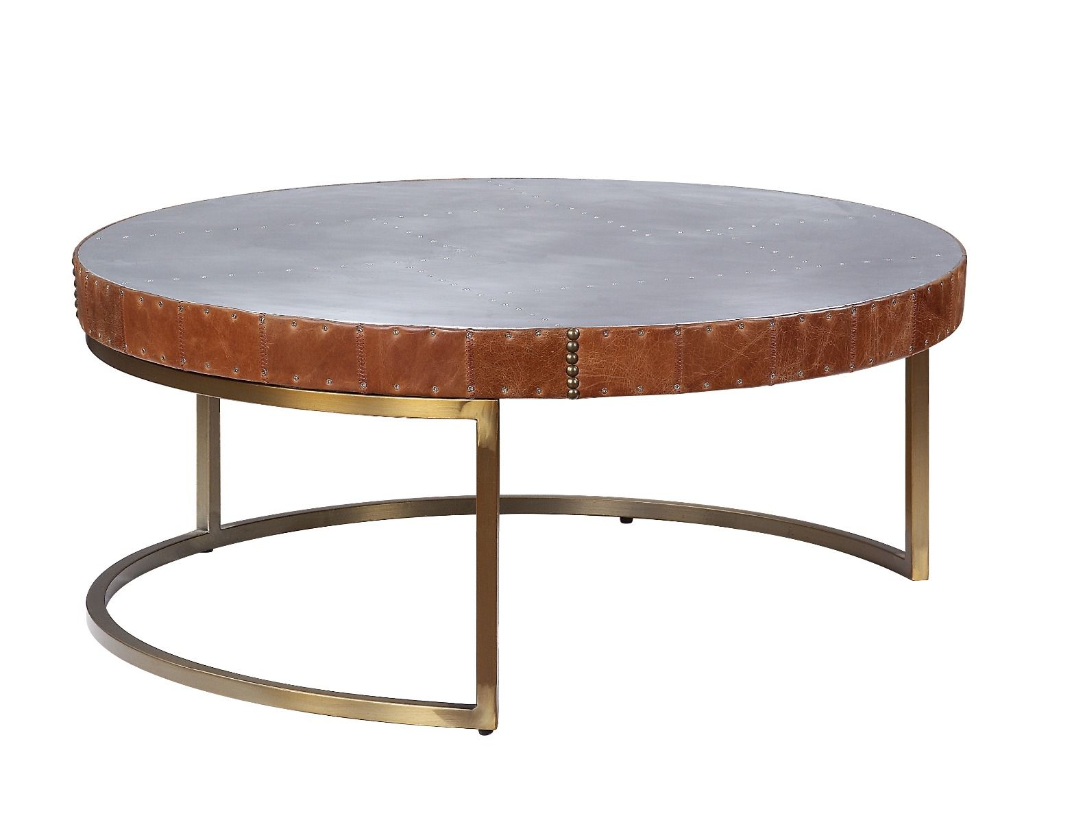 Mesa de centro Tamas de aluminio y cuero de grano superior color cacao, 16"