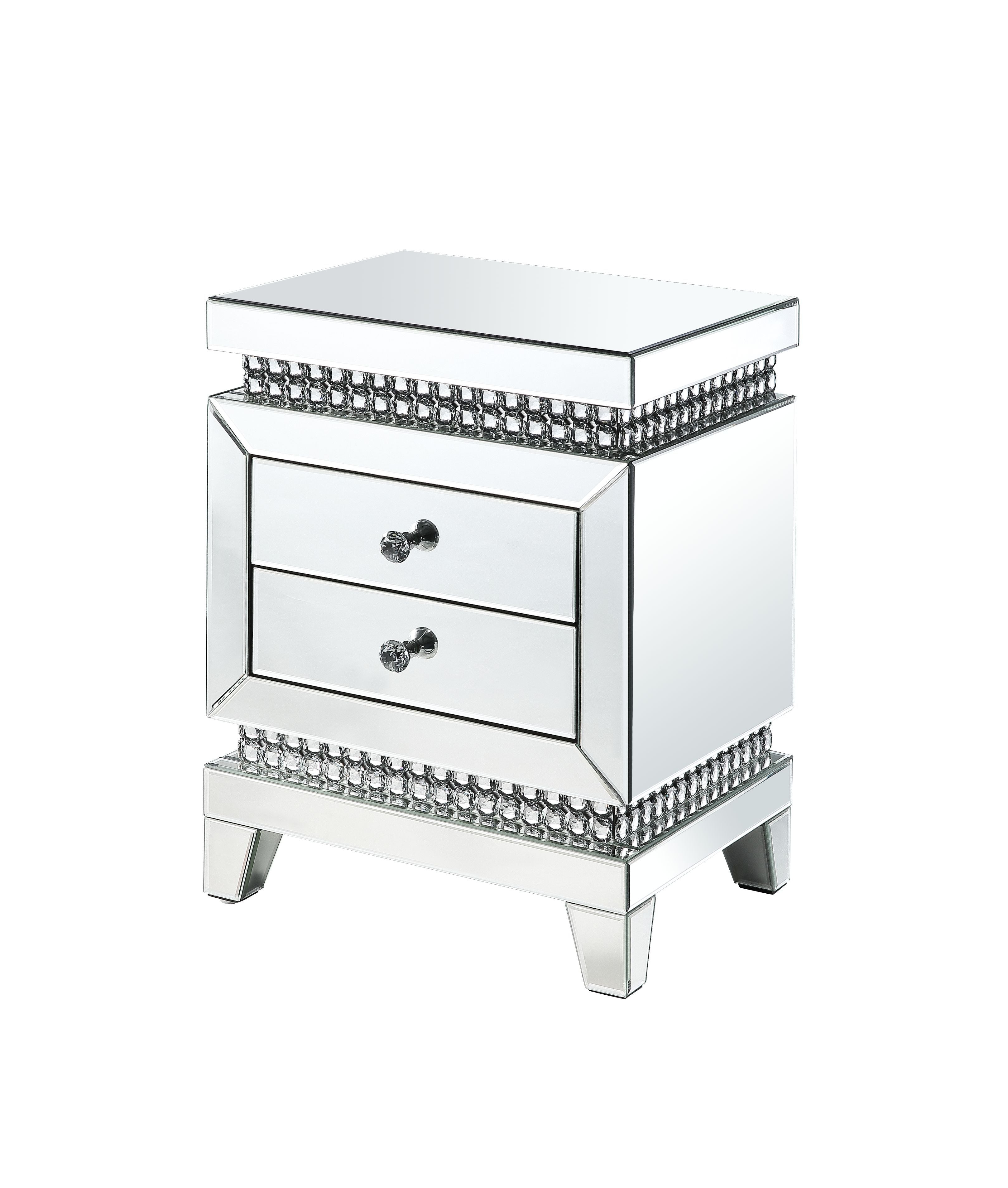 Mesa auxiliar Lotus con espejo y cristales de imitación incrustados, 24"