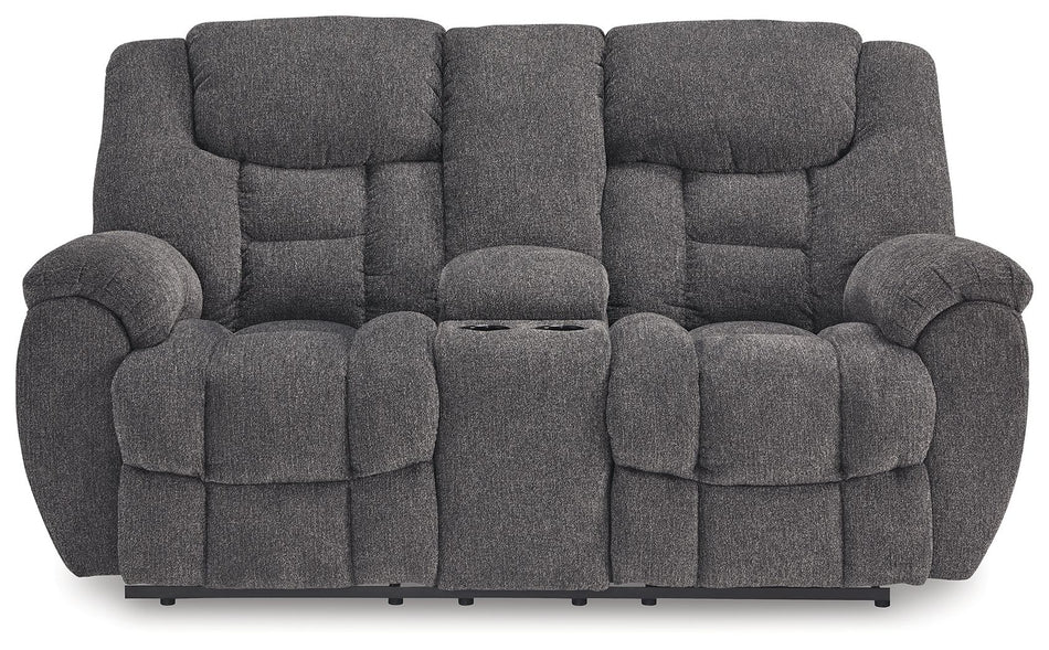 Foreside - Charcoal - Loveseat doble reclinable con consola