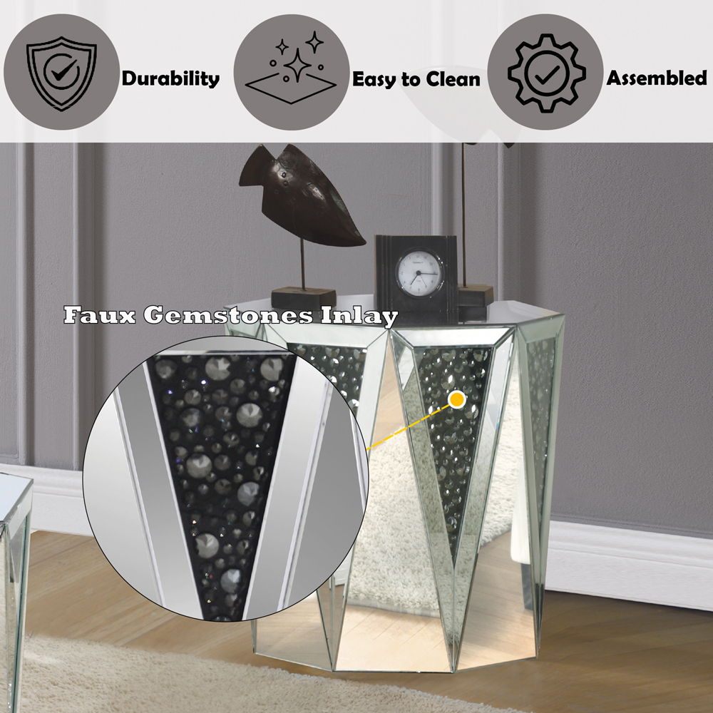 Noor - Mesa auxiliar - Espejo y piedras preciosas artificiales