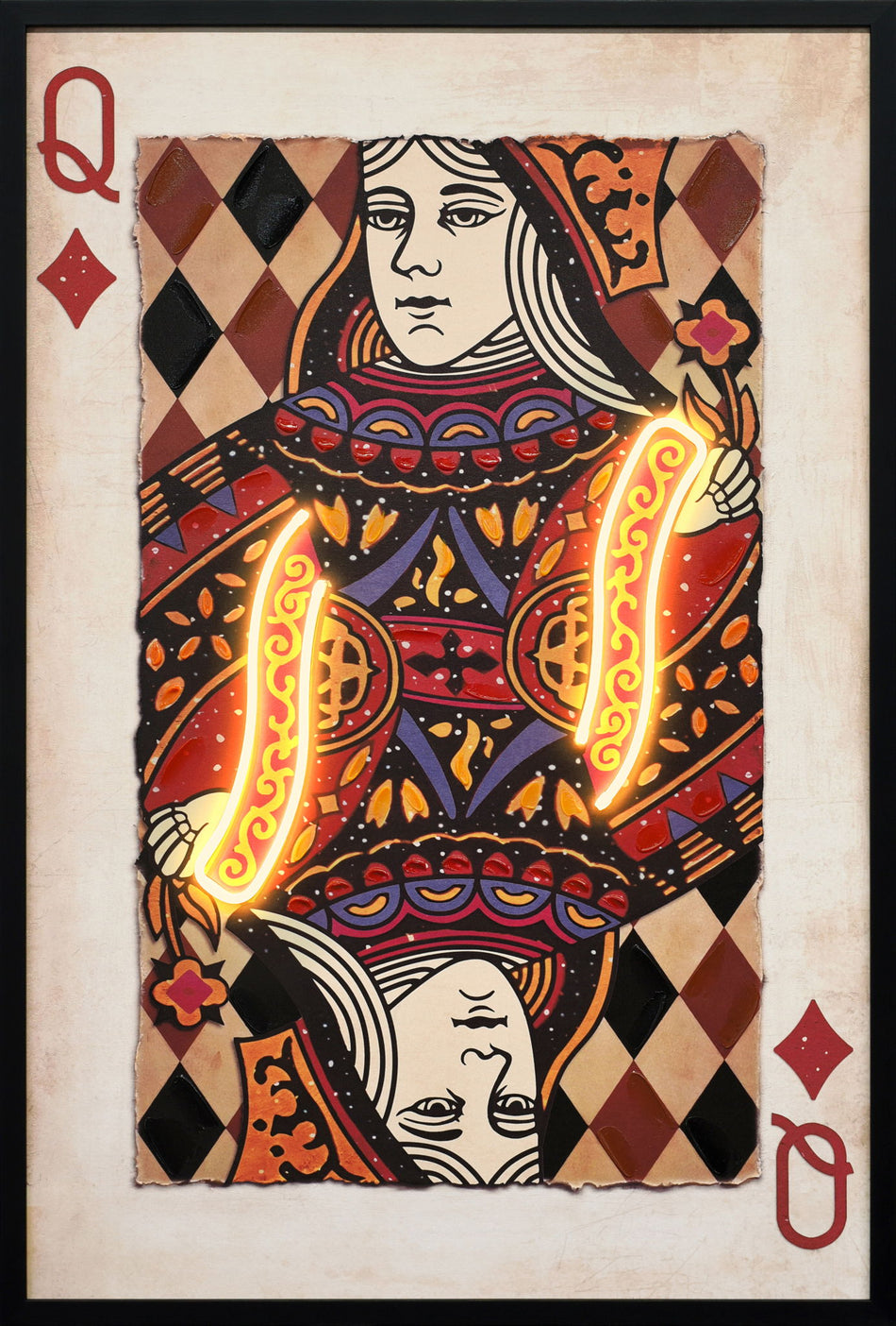 Royal Card IV Hand-Embellished LED Canvas In Frame - Red / Ivory