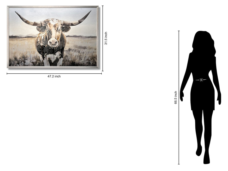 Dusted Plains Longhorn - 32" x 47" Framed Wall Art - Beige