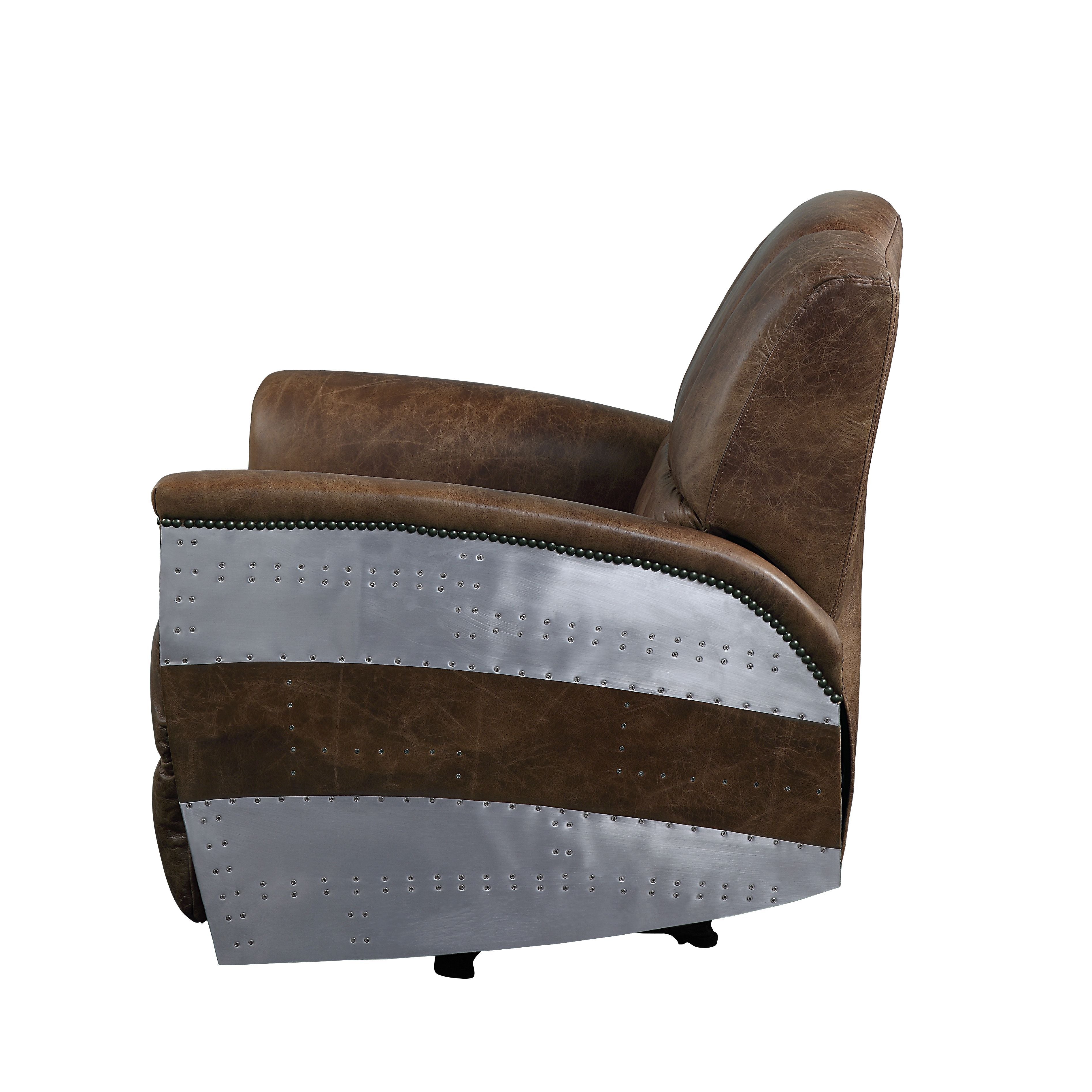 Brancaster - Sillón reclinable - Cuero de grano superior marrón retro y aluminio