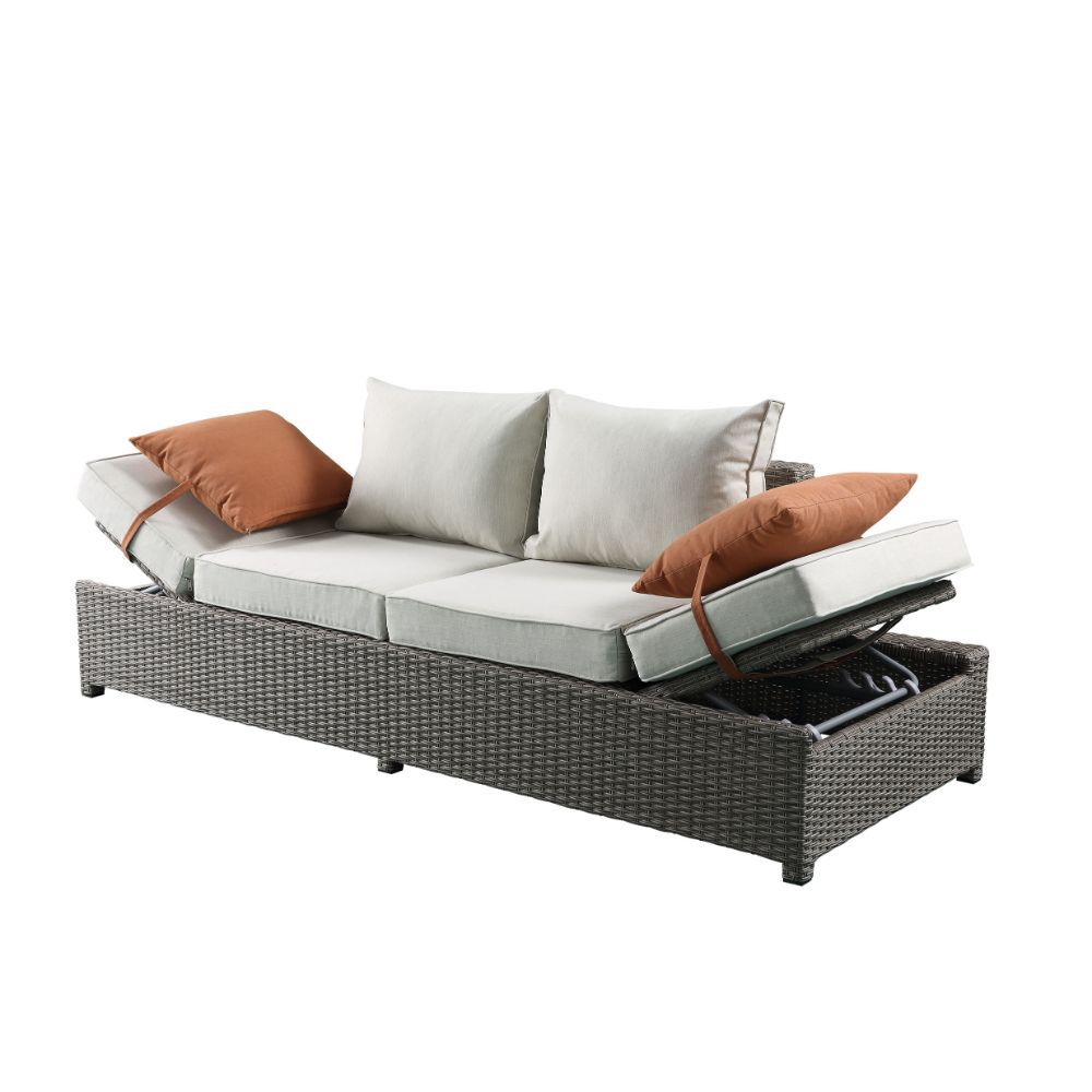 Salena - Sofá y otomana para patio - Tela beige y mimbre gris - 26"
