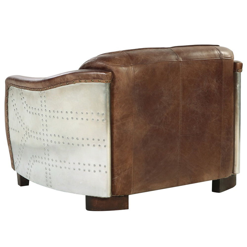 Brancaster - Loveseat - Cuero de grano superior marrón retro y aluminio