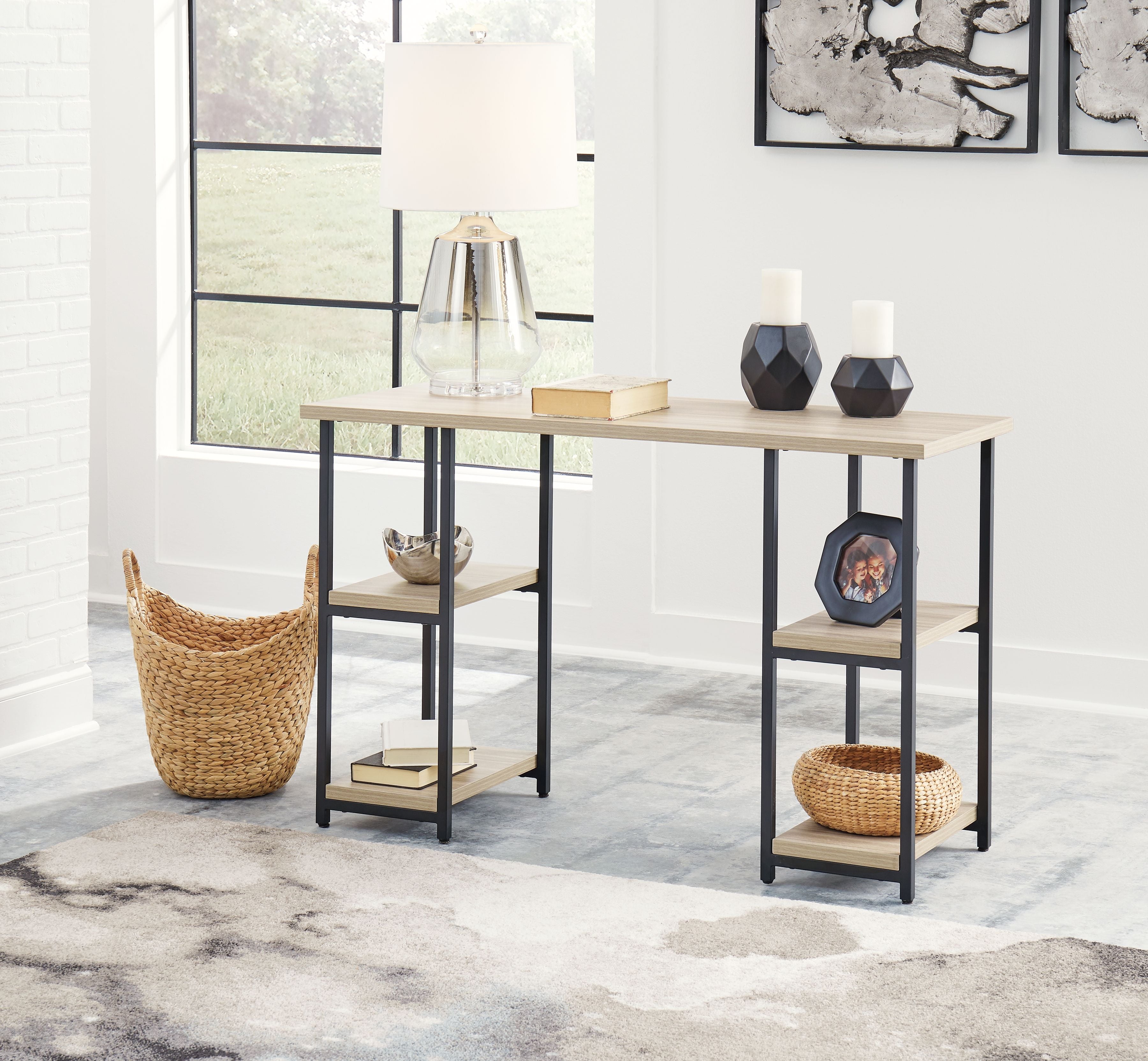 Waylowe - Natural / Negro - Escritorio para oficina en casa - Pedestal de dos estantes