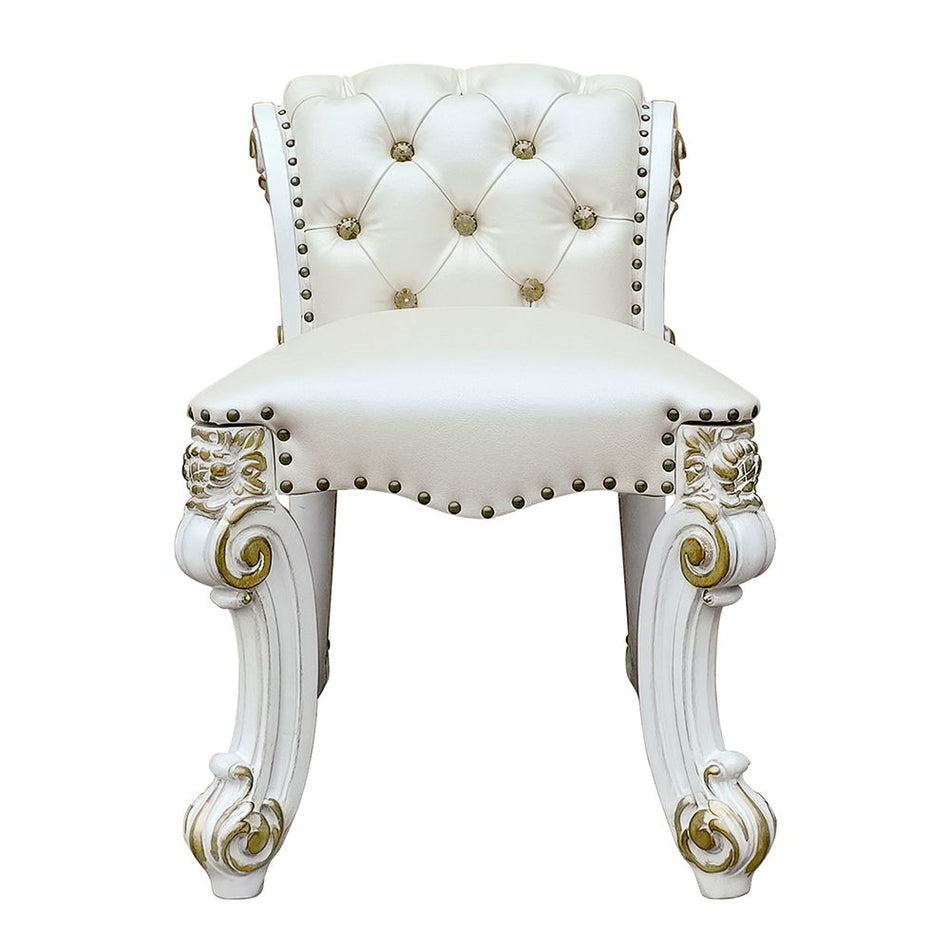 Vendome - Vanity Stool - Beige Synthetic Leather & Antique Pearl