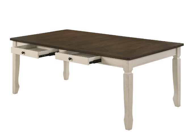 Mesa de comedor Fedele con acabado en roble desgastado y crema