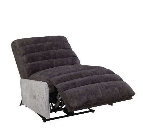 Okzuil - Sillón reclinable - Cuero de grano superior gris de dos tonos y aluminio