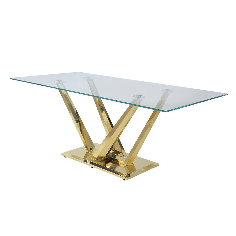 Barnard - Mesa de comedor - Vidrio transparente y acabado dorado espejado