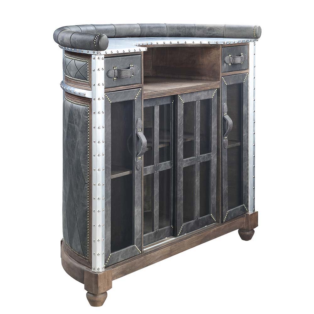 Rahma - Mesa de bar - Cuero de grano superior de ébano antiguo y aluminio