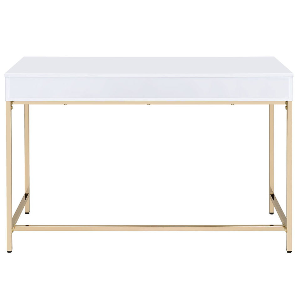 Ottey - Vanity Desk (Same 92540) - White High Gloss & Gold