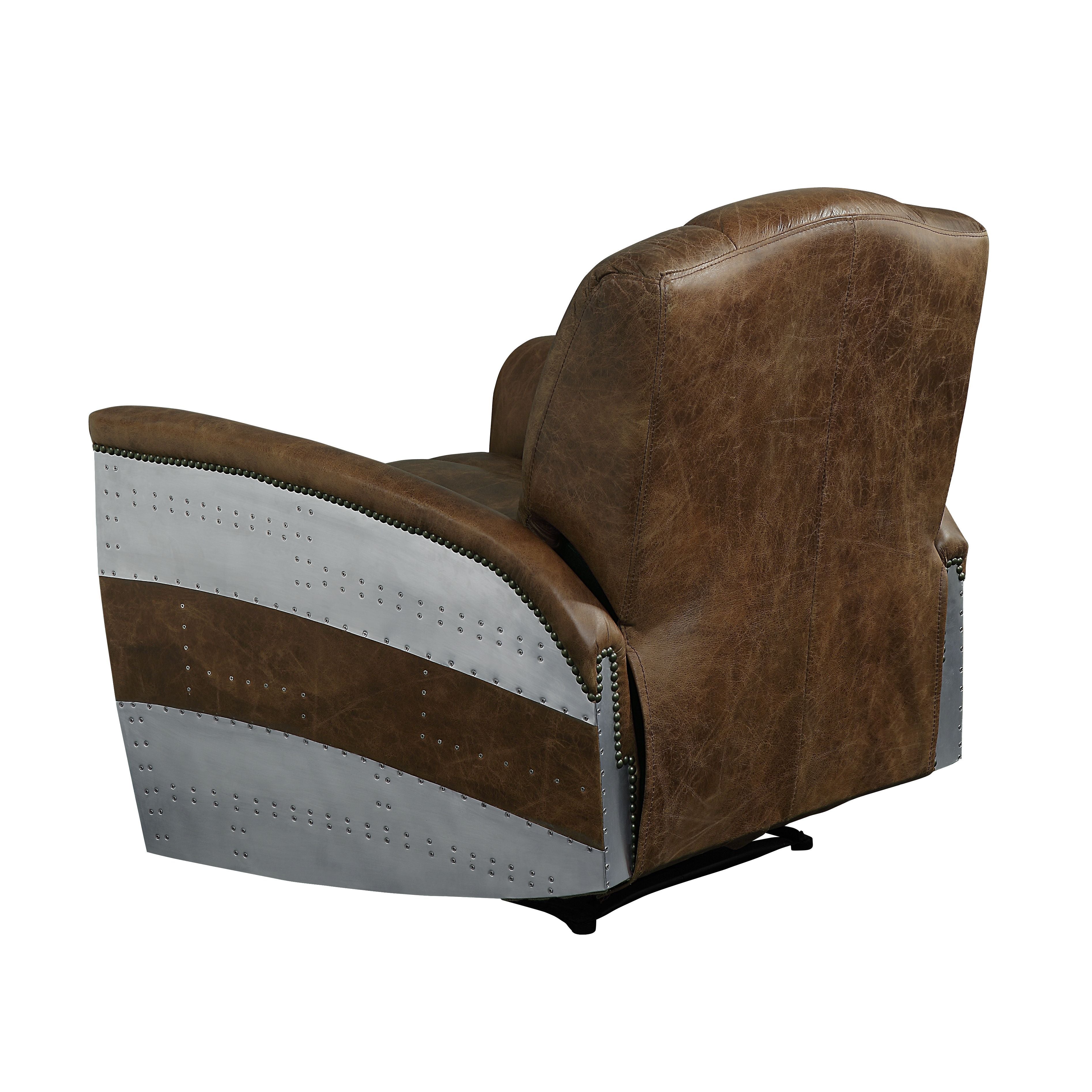 Brancaster - Sillón reclinable - Cuero de grano superior marrón retro y aluminio