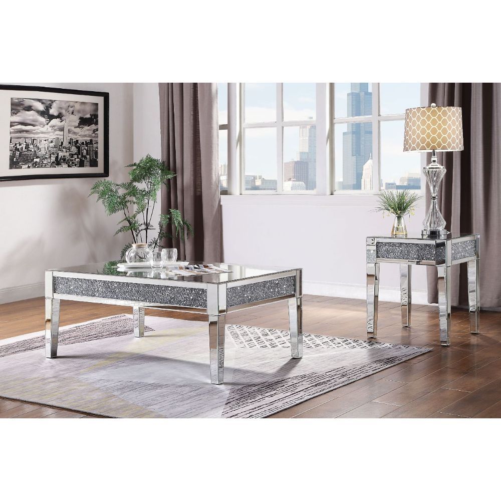 Noralie - Mesa de centro - Espejo y diamantes de imitación - Vidrio