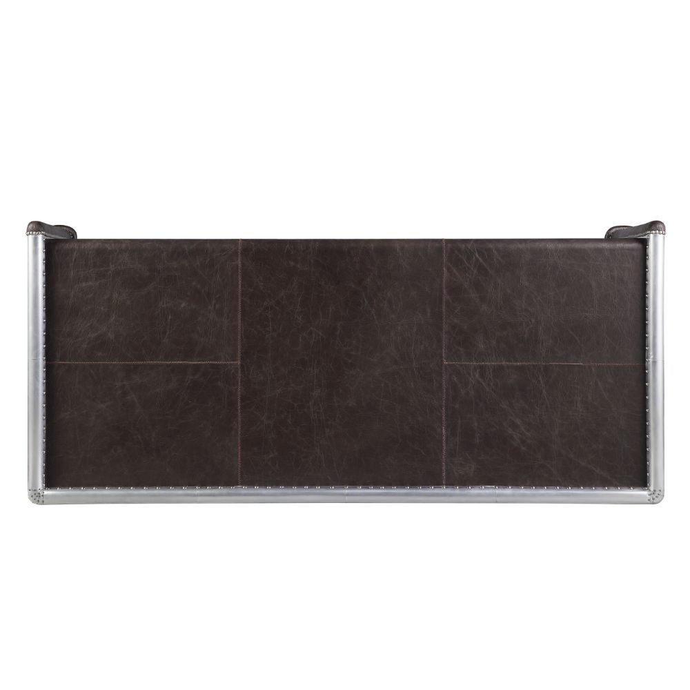 Brancaster - Escritorio - Cuero de grano superior color chocolate Distress y aluminio
