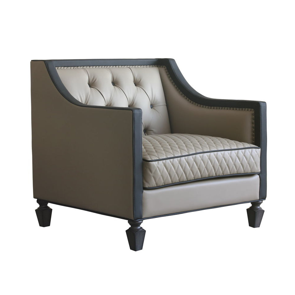 House Beatrice - Chair With Pillow - Tan Synthetic Leather , Black Synthetic Leather & Charcoal