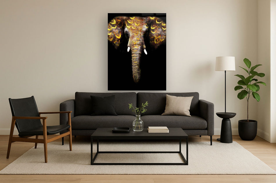 Floating Tempered Glass With Foil Elephant - Black