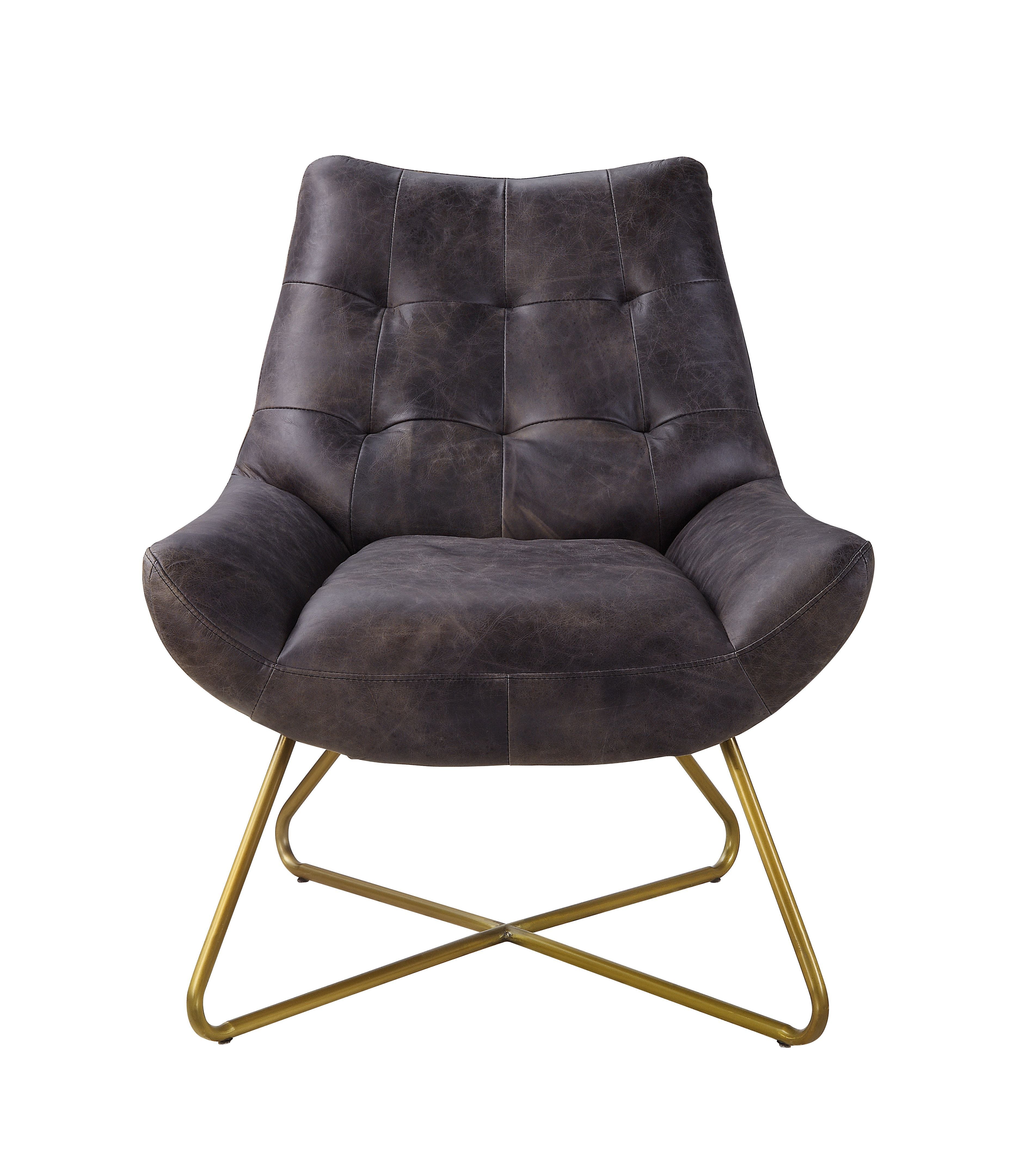 Sillón decorativo Dhalsim: cuero de grano superior color ébano antiguo