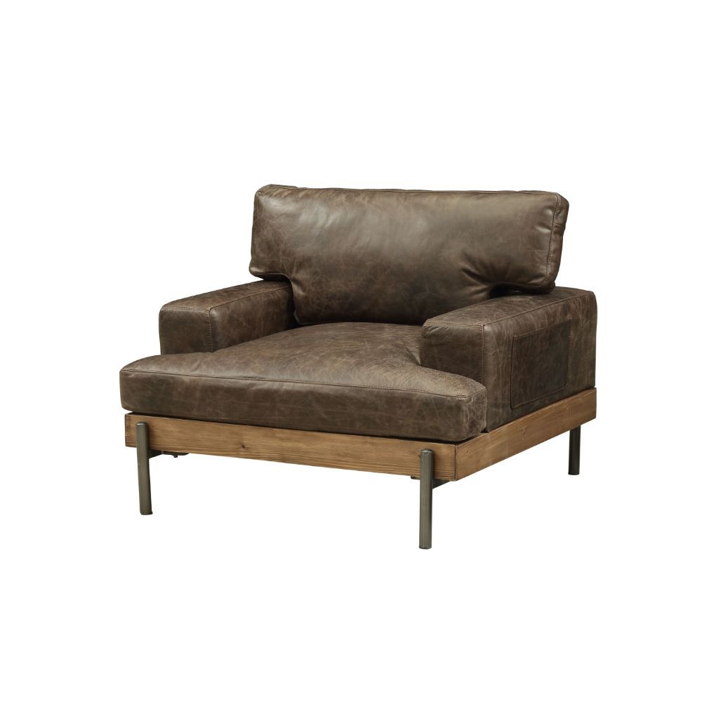 Silchester - Silla - Roble y cuero de grano superior Distress Chocolate