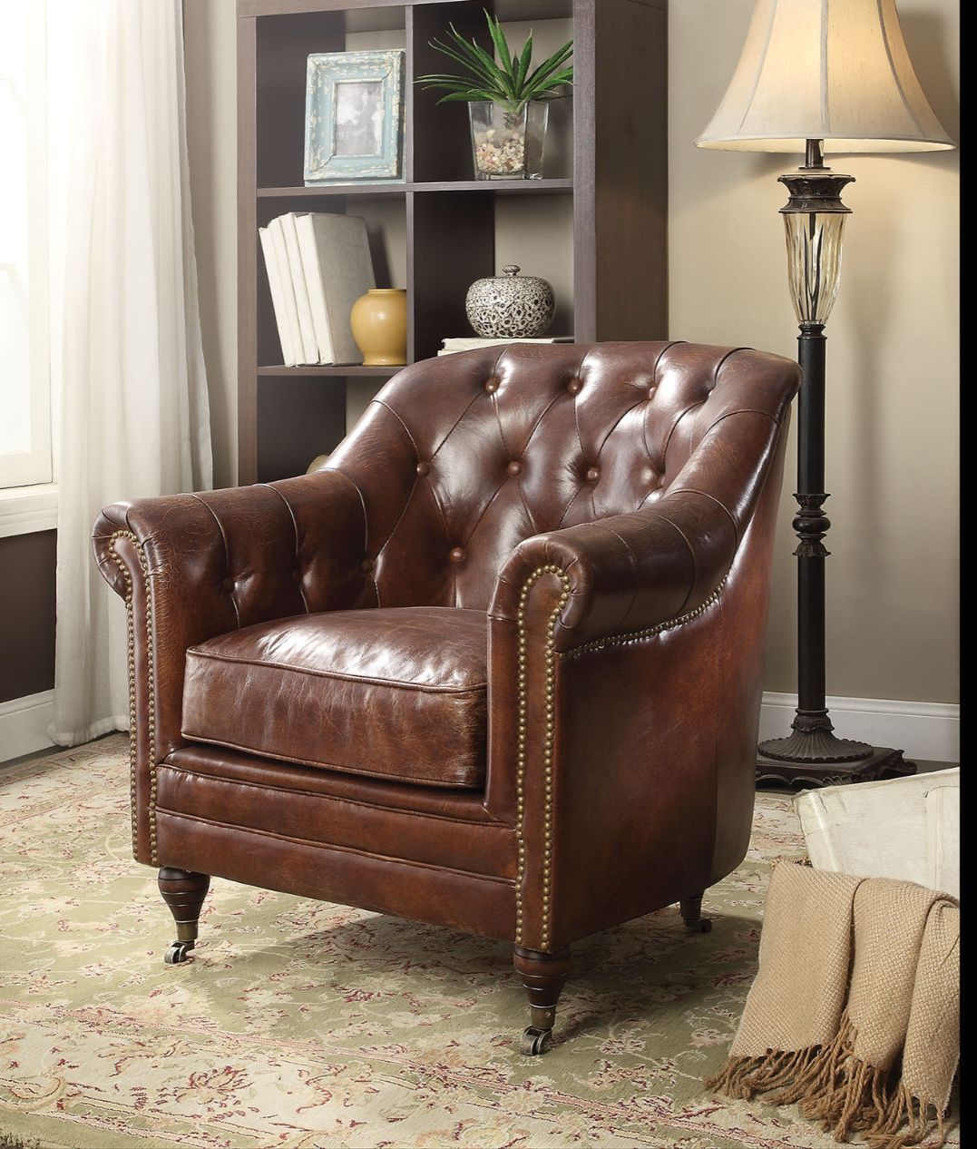 Aberdeen - Silla - Cuero de grano superior marrón oscuro vintage