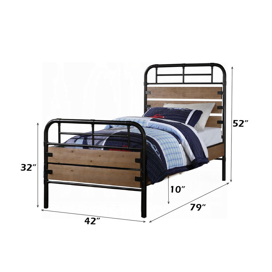 Adams - Cama individual - Roble antiguo y bronce