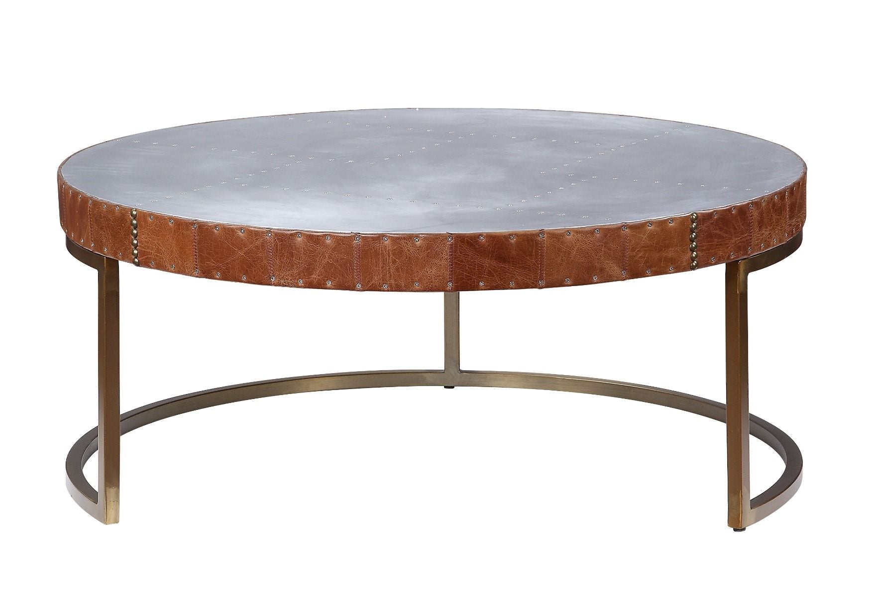 Mesa de centro Tamas de aluminio y cuero de grano superior color cacao, 16"