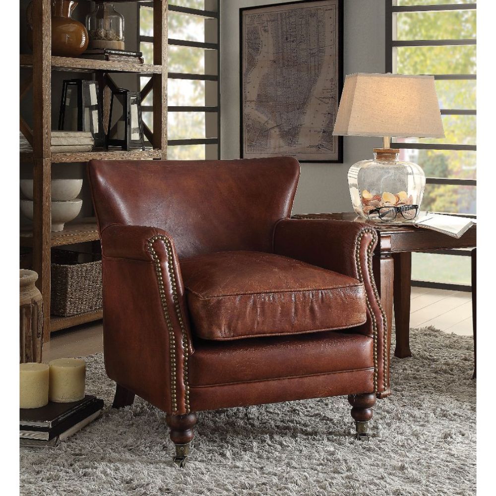 Leeds - Sillón decorativo - Cuero de grano superior marrón oscuro vintage