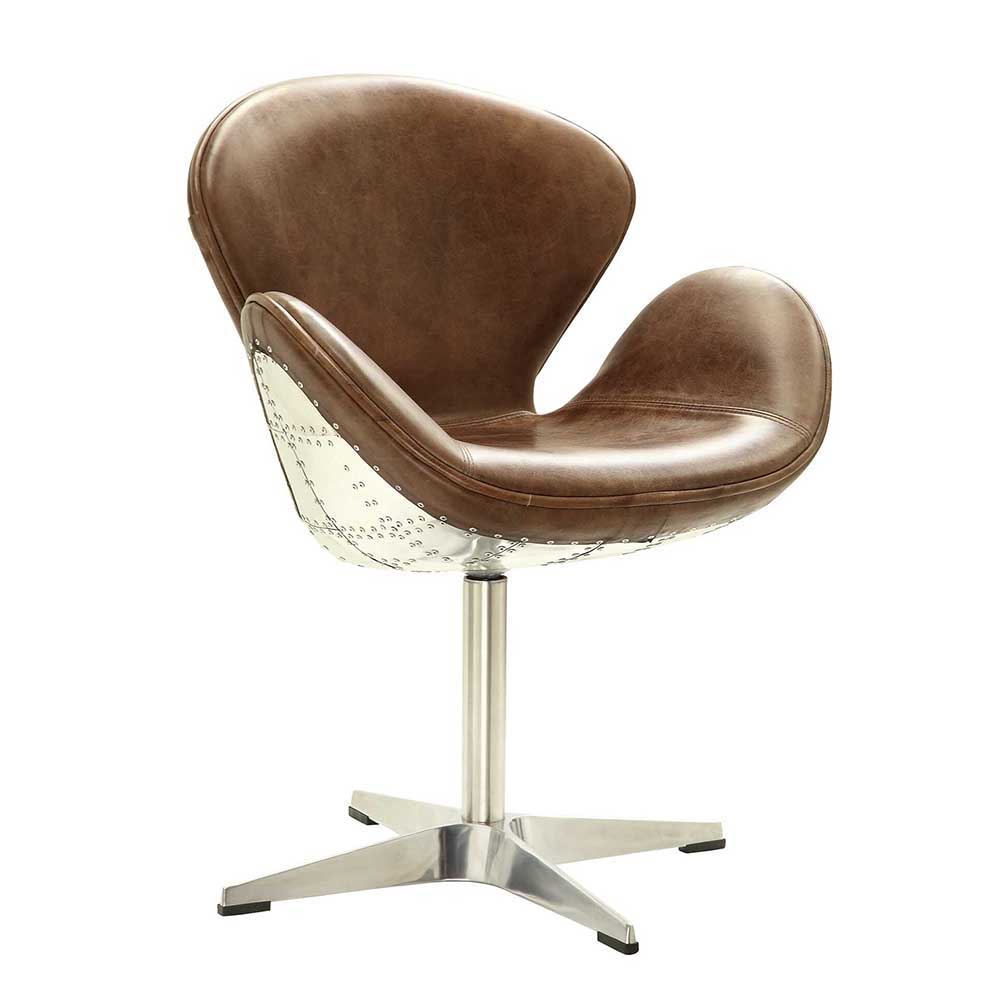 Brancaster - Silla decorativa - Cuero de grano superior marrón retro y aluminio