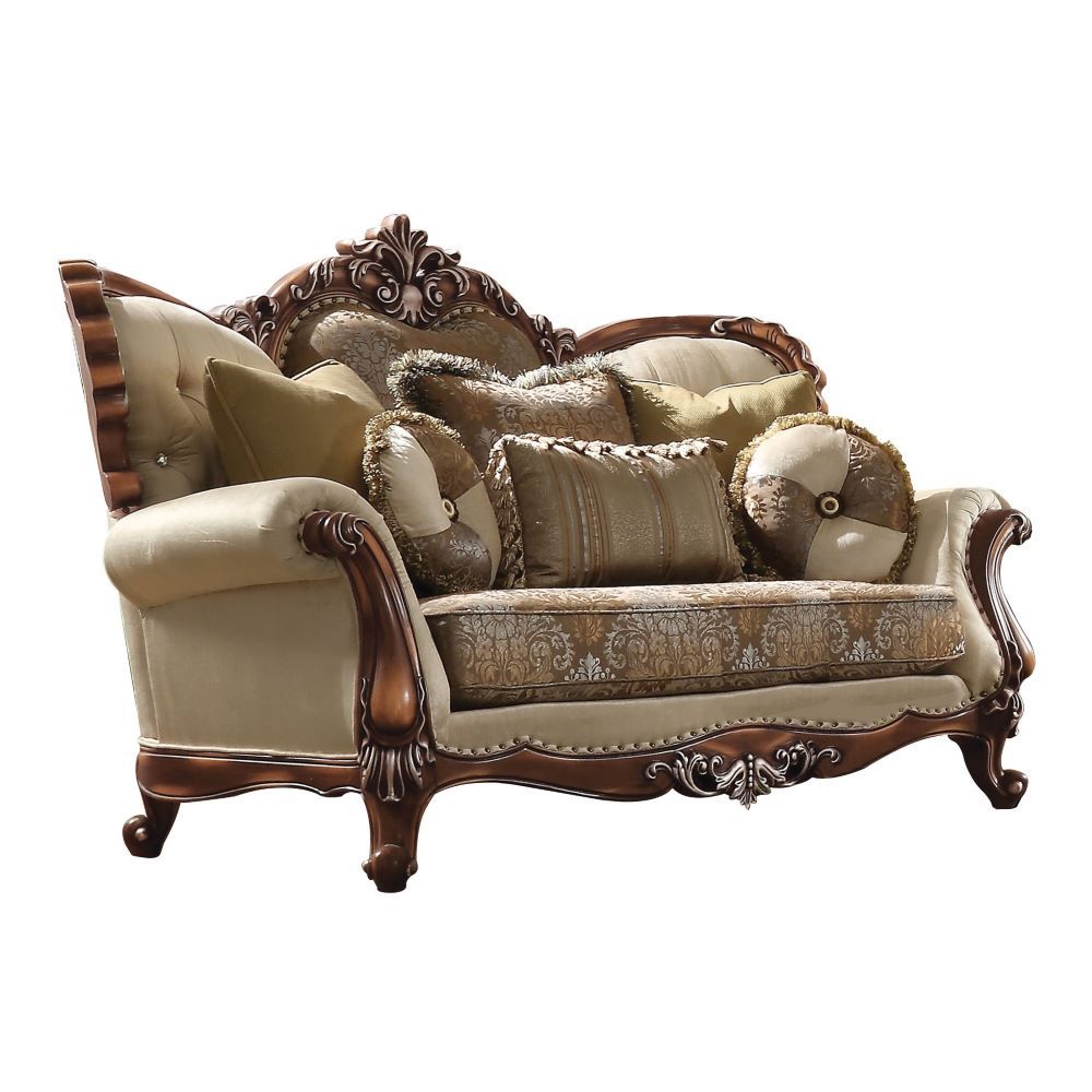 Latisha - Loveseat - Marrón, tela estampada y roble antiguo