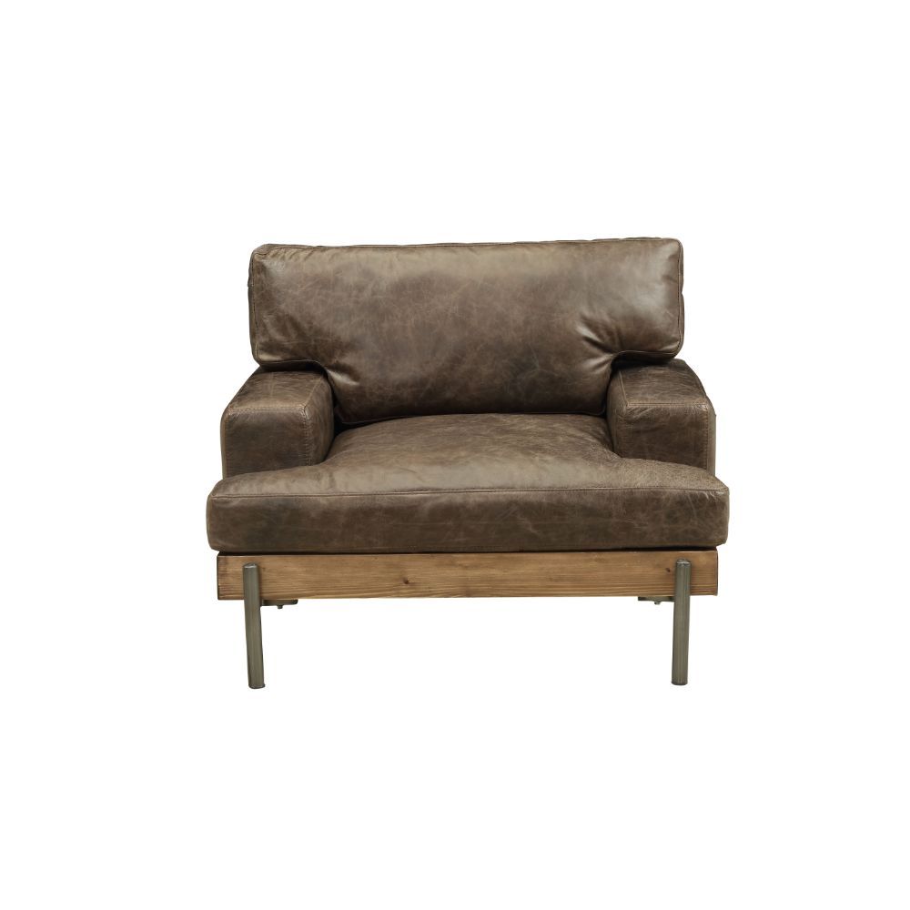 Silchester - Silla - Roble y cuero de grano superior Distress Chocolate