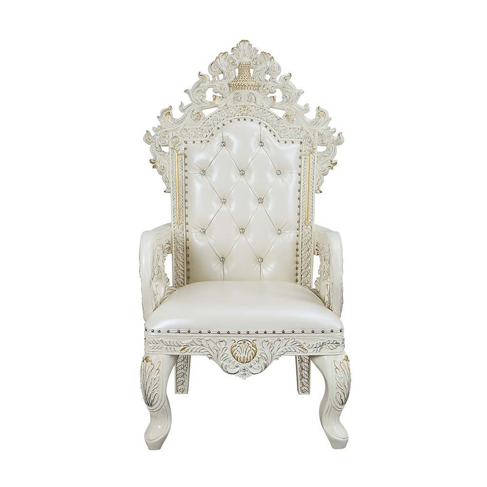 Adara - Arm Chair (Set of 2) - Pearl White Synthetic Leather & Antique White