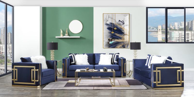 Virrux - Loveseat - Terciopelo azul y acabado dorado
