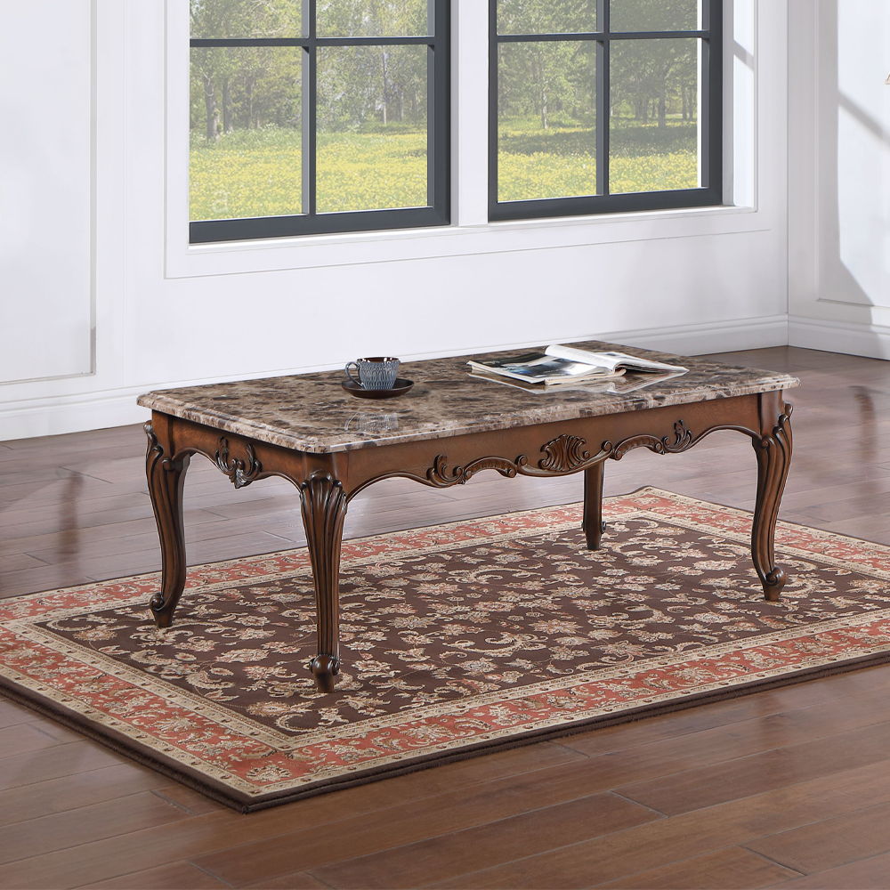 Nayla - Coffee Table - Natural Marble Top & Cherry