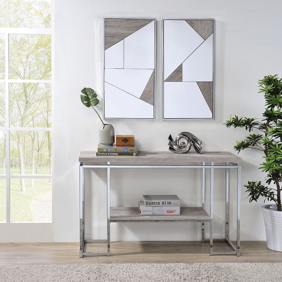 Chafik - Mesa decorativa - Roble natural y cromo