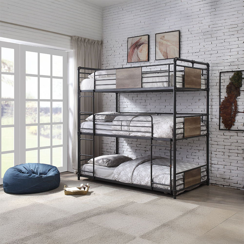 Brantley - Litera triple - Dos camas individuales - Acabado en bronce oscuro y negro arena cepillado a mano